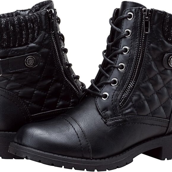 Women's Combat Ankle Boots Black 5 - Picture 1 of 9